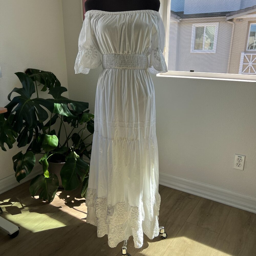 Victoria by Victoria Beckham White Off The Shoulder Smocked Dress